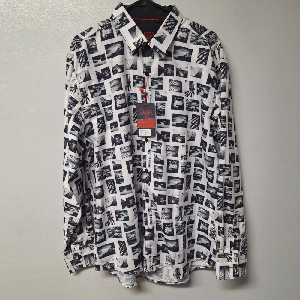 Sugar Sweet Shirt Photos Black‎ White Button Down Collared Mens 2XL